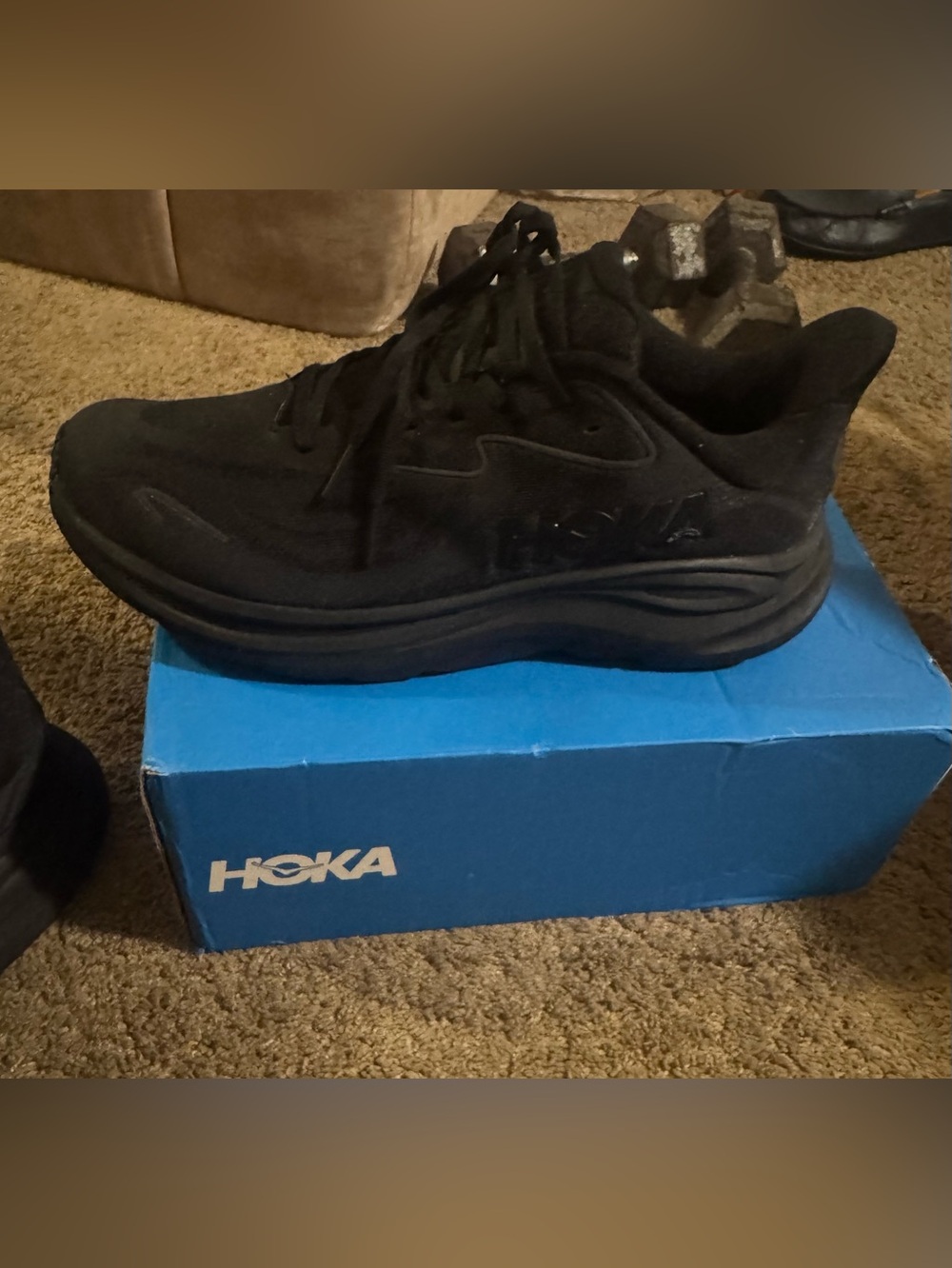 NEW HOKA Clifton 10 Men’s 11D Triple Black Running Shoes 1162030-BBLC